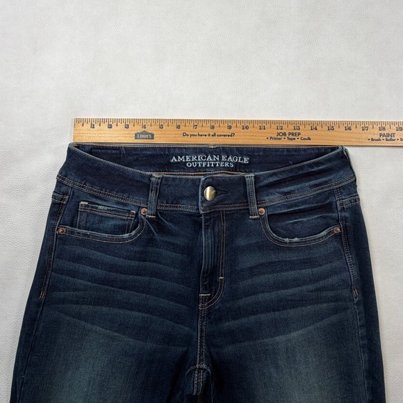 American Eagle Kick Boot Jeans Dark Wash Super Stretch Raw Hem 10 Long Womens - Picture 5 of 12